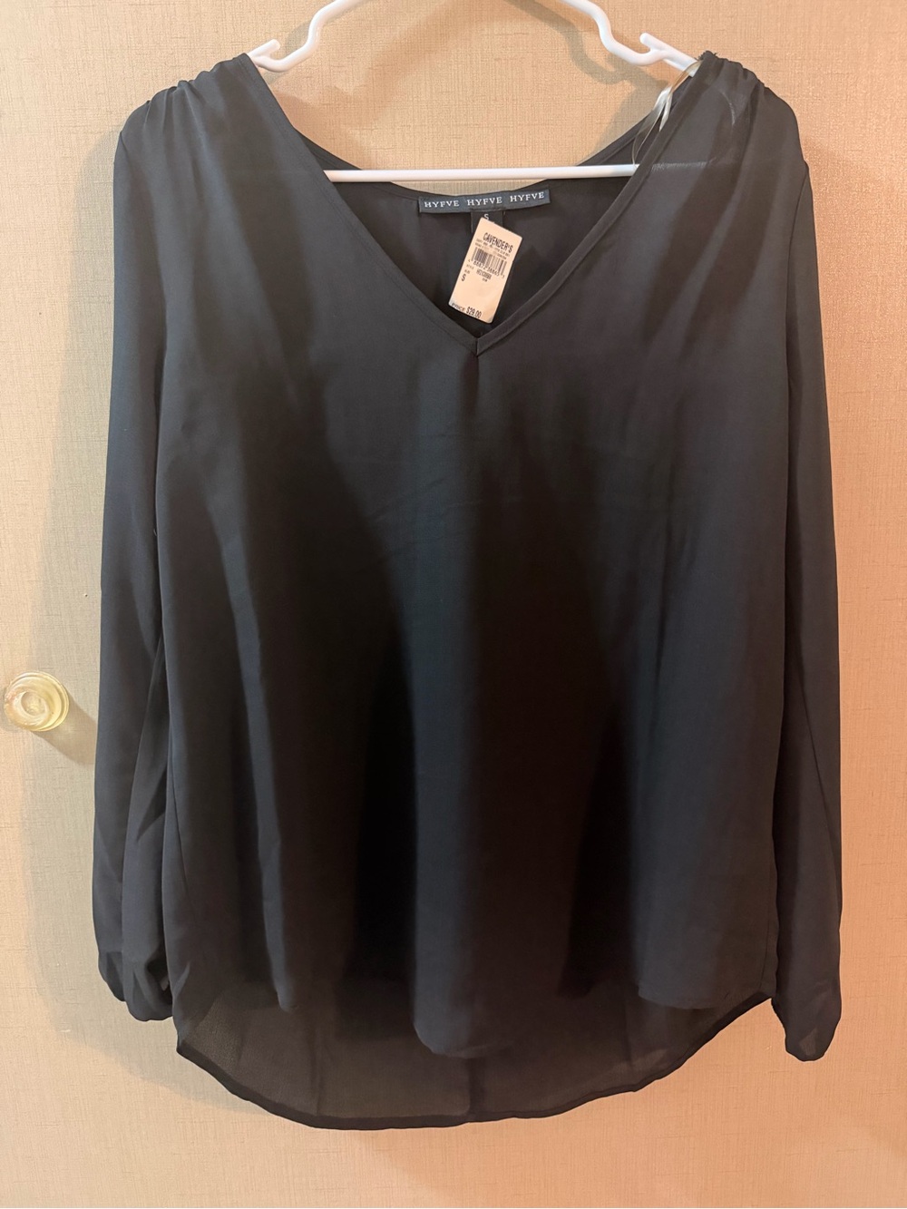 HYFVE Black V-Neck Long-Sleeve Blouse
